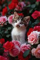 ai generato gatto Cupido diffusione amore con un' San Valentino cuore foto