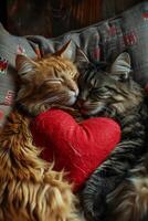 ai generato gatto Cupido diffusione amore con un' San Valentino cuore foto