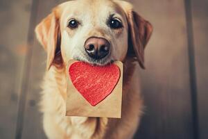 ai generato cucciolo amore canino affetto nel San Valentino cuori foto