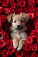 ai generato cucciolo amore canino affetto nel San Valentino cuori foto