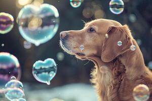 ai generato peloso san valentino cani festeggiare amore con cuori foto