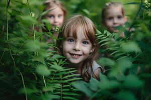 ai generato della natura terreno di gioco bambini Abbracciare una persona verde divertimento e attività foto