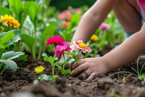 ai generato della natura terreno di gioco bambini Abbracciare una persona verde divertimento e attività foto