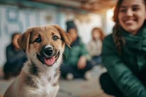 ai generato amore scatenato scene di gioia a animale domestico adozione giorno foto