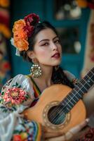 ai generato di ispirazione popolare splendore Abbracciare una persona messicano bellezza tradizioni foto