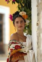 ai generato fiesta glam messicano bellezza nel popolare ispirato moda foto
