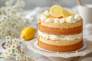 ai generato limone eleganza semplice composizione di Limone spugna torta con torsolo elegante foto