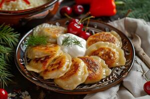 ai generato culinario eredità elegante popolare presentazione di tradizionale russo dolce foto