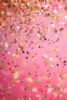 ai generato radiante eleganza rosa e oro trucco glam con un' sparklecore torcere foto