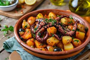 ai generato galiziano eleganza tapas festa di pulpo un' la gallega foto