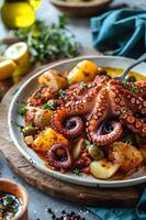 ai generato galiziano eleganza tapas festa di pulpo un' la gallega foto