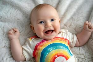 ai generato adorabile bambino piccolo insieme ispirato all'arcobaleno delicato carineria foto