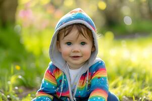 ai generato colorato cuties adorabile arcobaleno bambino piccolo moda per primavera foto