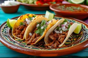 ai generato aromatico tacos al pastore tradizionale ceramica e ricettario stile foto