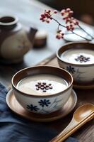 ai generato popolare fusione dolce soia latte budino con azuki fagioli foto