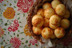 ai generato di ispirazione popolare tovaglia migliora il bellezza di brasiliano chipa foto