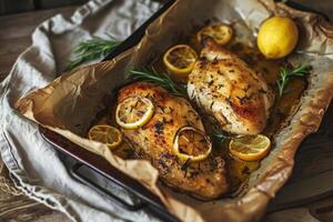 ai generato grigliato pollo con Burro, Limone e aglio. generativo ai foto