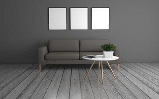 3d reso del soggiorno moderno interno con divano - divano e tavolo realistico mockup