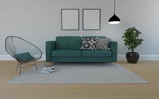 Mockup realistico 3d dell'interno del soggiorno foto