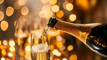 ai generato celebrazione tema con Champagne versato in bicchiere. Natale, nuovo anno o san valentino giorno sfondo. foto