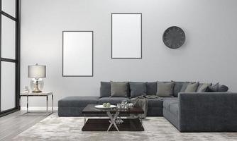 mockup realistico 3d reso interno del soggiorno moderno con divano - divano e tavolo