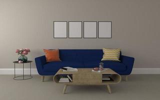 mockup realistico di 3d reso dell'interno del soggiorno moderno con divano - divano e tavolo