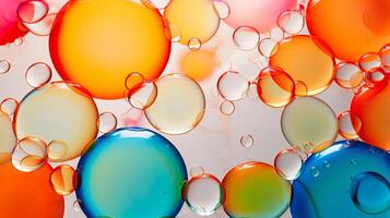ai generato ipnotizzante colorato olio macchie e vivace bolle come dinamico astratto sfondo, superiore Visualizza foto