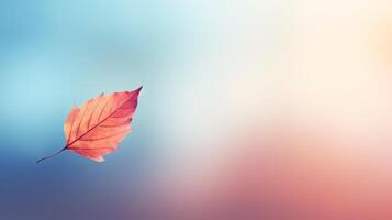 ai generato singolo autunno foglia delicatamente autunno contro vivido colorato minimalista sfondo, copia spazio foto