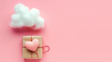ai generato regalo scatola con cuore su rosa sfondo foto