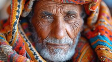 ai generato ritratto di un' arabo vecchio uomo nel sanaa, yemen. foto