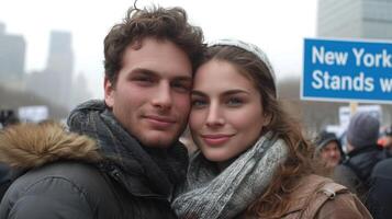 ai generato giovane coppia nel israeliani protesta a nuovo york. foto