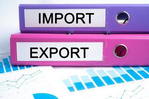 importazione e esportazione. rapporto finanziario dei dati del raccoglitore con analisi del grafico in ufficio. foto