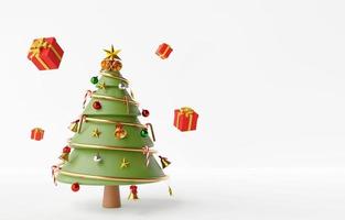 albero di natale decorativo con regali su sfondo bianco con spazio copia, rendering 3d foto