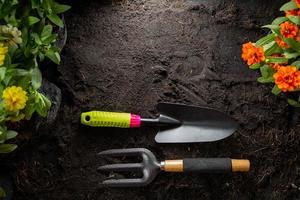 attrezzi da giardinaggio per iniziare la tua piccola pianta da giardino.attrezzatura agricola foto