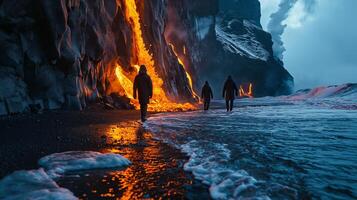 ai generato apocalittico visione di un' vulcano eruzione foto