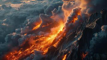 ai generato apocalittico visione di un' vulcano eruzione foto