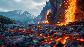 ai generato apocalittico visione di un' vulcano eruzione foto