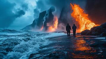 ai generato apocalittico visione di un' vulcano eruzione foto