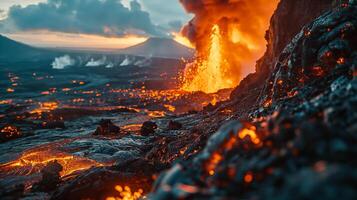 ai generato apocalittico visione di un' vulcano eruzione foto