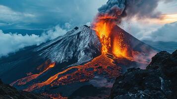 ai generato apocalittico visione di un' vulcano eruzione foto