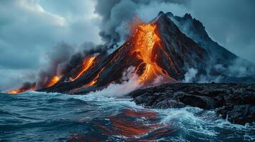 ai generato apocalittico visione di un' vulcano eruzione foto