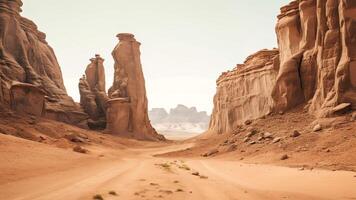 ai generativo paesaggio panoramico Visualizza di desolato sterile occidentale deserto nel Egitto con roccioso vista e Ingresso per metropolitana djara grotta foto