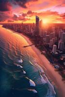ai generativo aereo Visualizza di surfers Paradiso su il oro costa Australia foto