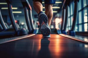 ai generativo atleta corridore piedi in esecuzione su routine avvicinamento su scarpa traccia e campo corridore nel sport uniforme a di partenza posizione fitness stile di vita sport e salutare concetto foto