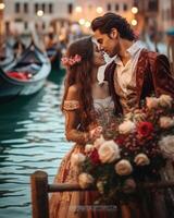 ai generativo romantico coppia nel amore baci a vacanza nel Venezia Italia san marco piazza foto