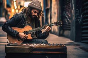 ai generativo strada artista giochi chitarra arte stile di vita e musica concetto foto