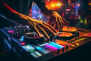 ai generativo dj adulto giochi con suo attrezzatura stile di vita concetto foto