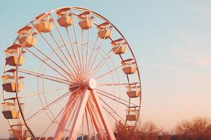 ai generato retrò colorato grande alto Ferris ruota cabina giostra cielo divertimento luna parco. nostalgia divertimento infanzia luna park divertimento ricreazione vacanza fine settimana Festival evento turismo godendo foto