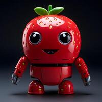 ai generato rosso robot fragola in piedi contro nero sfondo foto