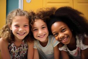 ai generato africano e americano giovane ragazze sorridente insieme diversità concetto con generativo ai foto